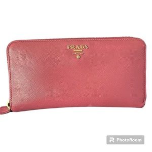 Prada Salmon Pink Zip Around Saffiano Leather Long Wallet in Box